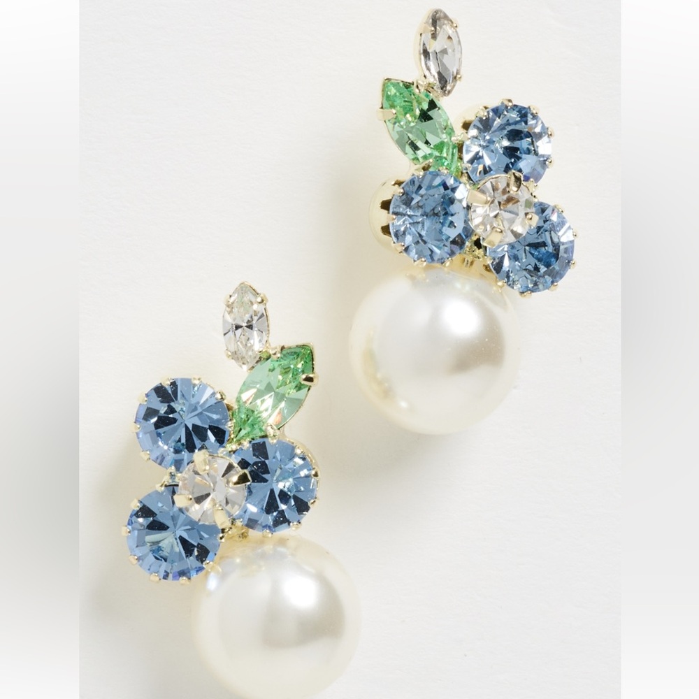 Jennifer Behr Blue, Green and Pearl Crystal Cluster Earrings - Picture 4 of 10